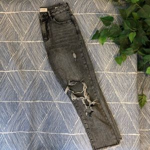 Faded Black Ripped Mom Jeans